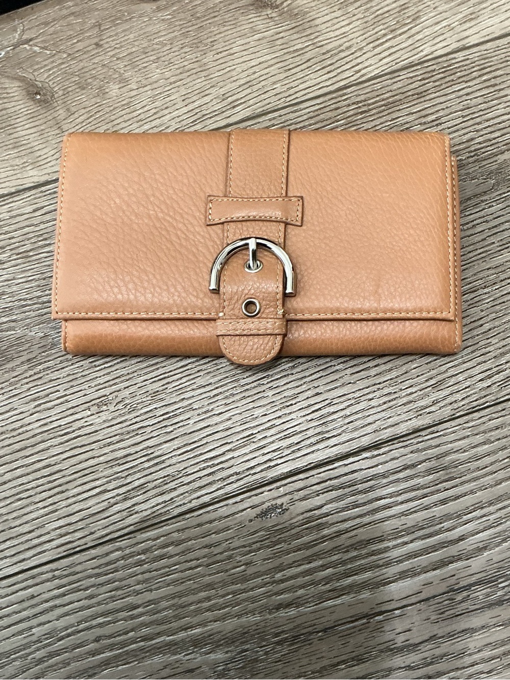 Talbots Tan Leather Accordion Snap Clutch Wallet